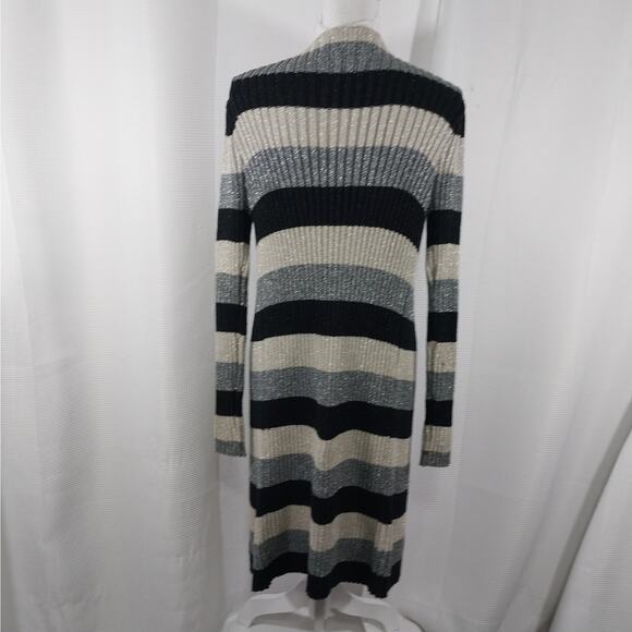 VENUS! BLACK/GRAY/SILVER METALLIC RIBBED KNIT DUSTER LENGTH CARDI SWEATER! SZ S - Picture 7 of 13